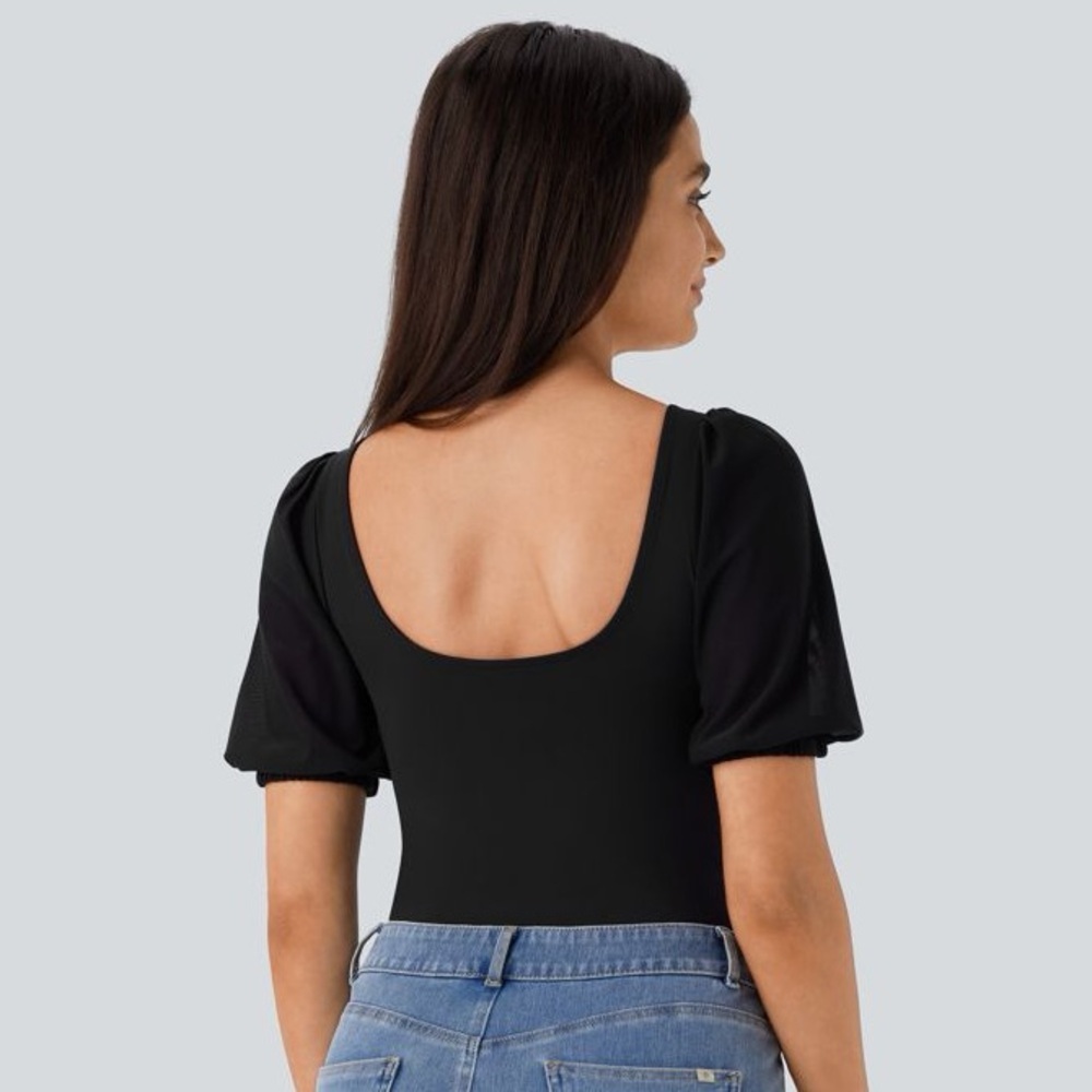 HALARA Softlyzero™ Airy Backless Sweetheart Neck Bishop Sleeve Top, SZ M EUC - Picture 3 of 13